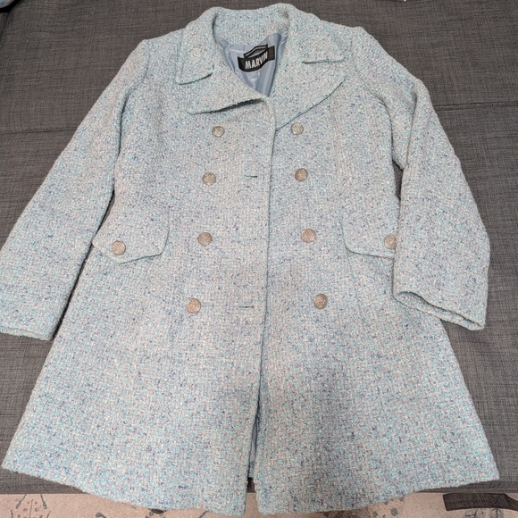Marvin Richards Women's Tweed Pea Coat in Light Blue With Lavender Accents - Picture 2 of 7